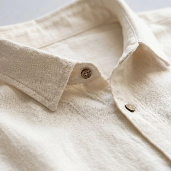 creaco-premium-soft-handloom-cotton-shirt-texture Close-up texture of a washed premium handloom cotton shirt, showcasing the ultra-soft, breathable weave and authentic craftsmanship of Creaco.