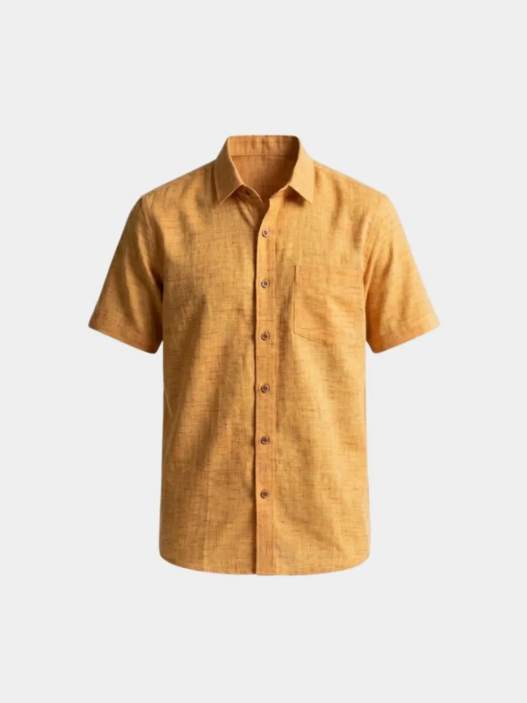 Orange Half Sleeves Khadi Cotton Shirt (S)