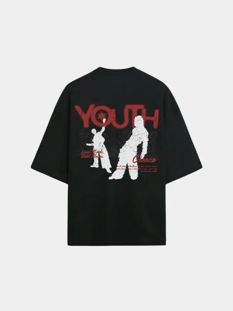 Black Oversized Heavy Weight Cotton T-shirt | Youth Aura
