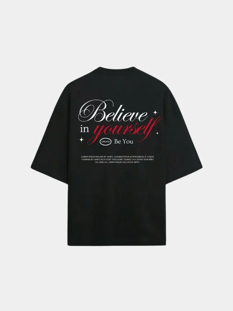 Black Oversized Heavy Weight Cotton T-shirt | Believe Yourself