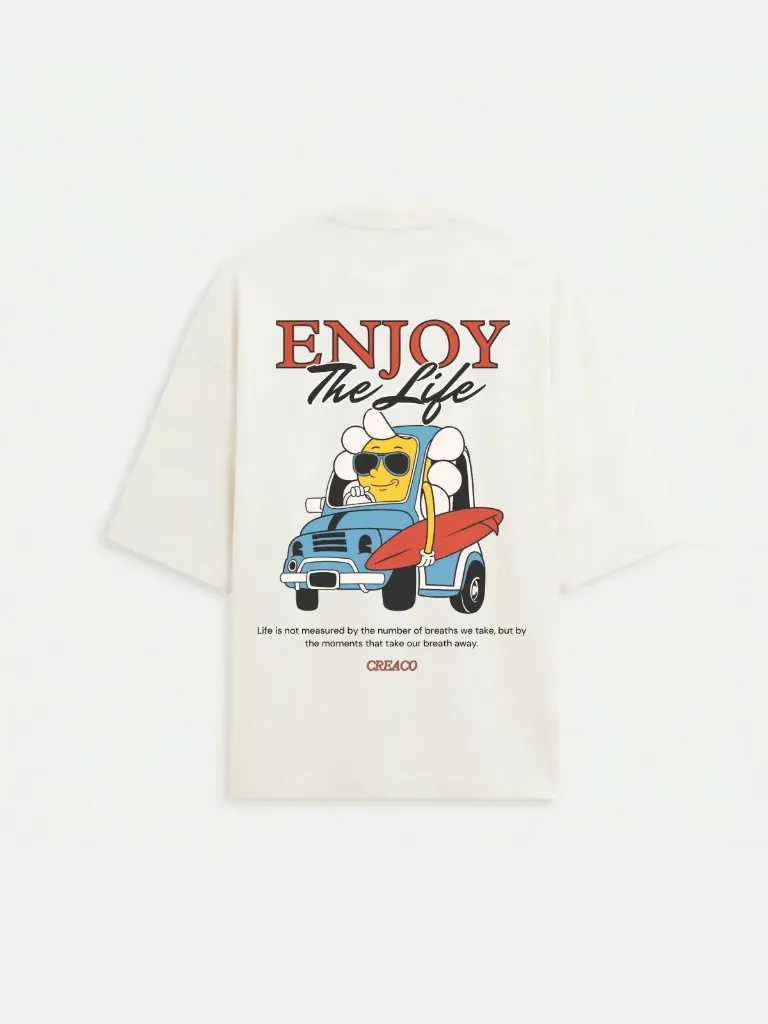 Off white Oversized Heavy Weight Cotton T-shirt | Enjoy the Life (S)