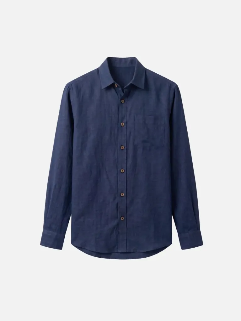 Navy Blue Full Sleeve Khadi Cotton Shirt (S)
