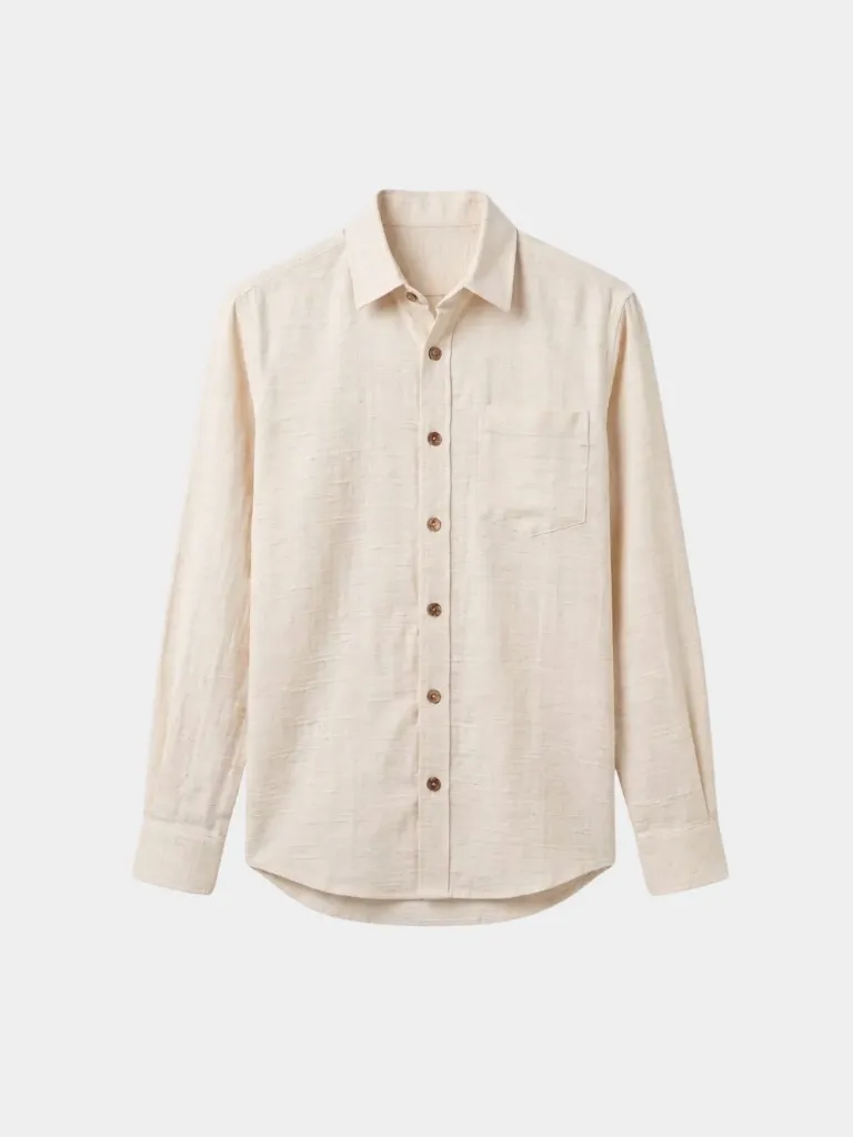 Off White Full Sleeves Khadi Cotton Shirt (S)