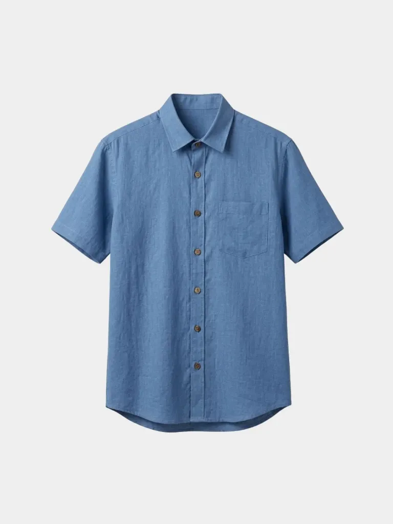 Cerulean Blue Half Sleeves Khadi Cotton Shirt (S)