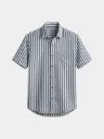 Navy White Striped Half Sleeves Khadi Shirt