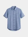 Striped Blue Half Sleeves Khadi Cotton Shirt