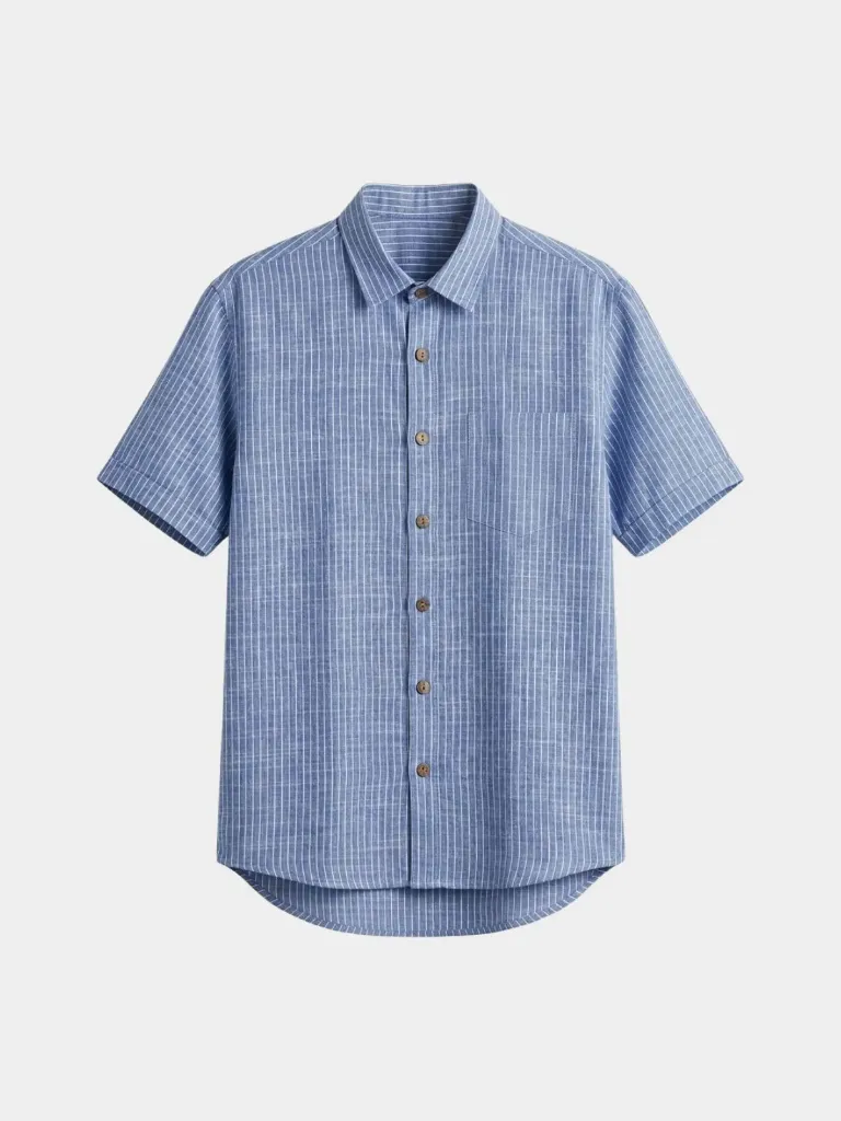 Striped Blue Half Sleeves Khadi Shirt