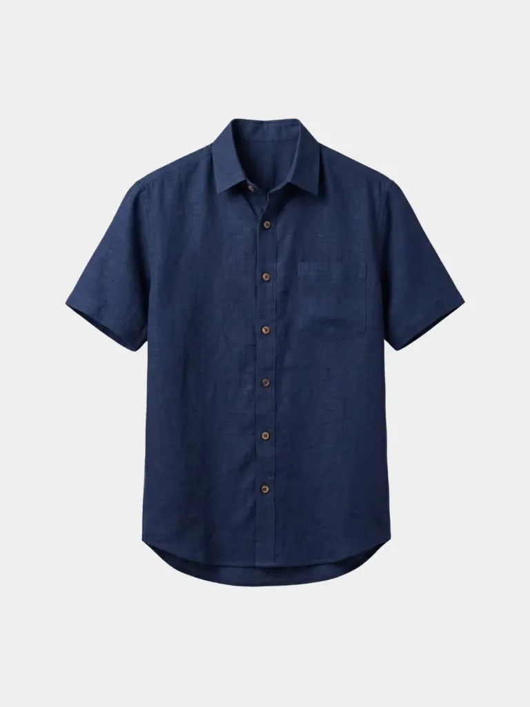 Navy Blue Half Sleeves Khadi Shirt (S)