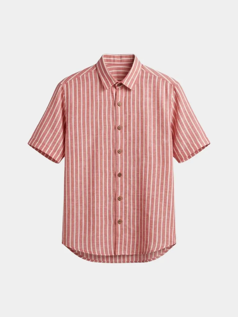 Striped Red Half Sleeves Khadi Cotton Shirt
