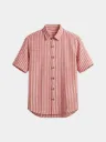 Striped Red Half Sleeves Khadi Cotton Shirt
