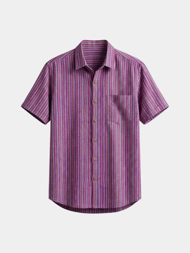 Multi Color Striped Half Sleeves Khadi Shirt (S)