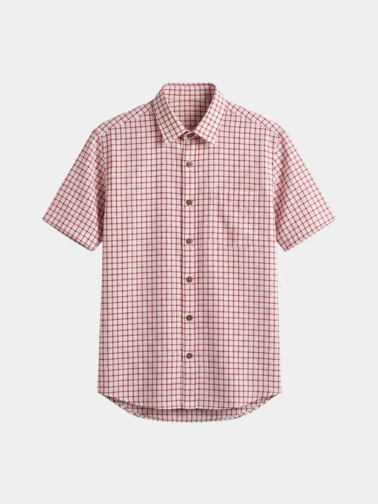 Red White Checked Half Sleeves Khadi Cotton Shirt