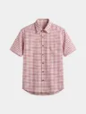 Red White Checked Half Sleeves Khadi Cotton Shirt