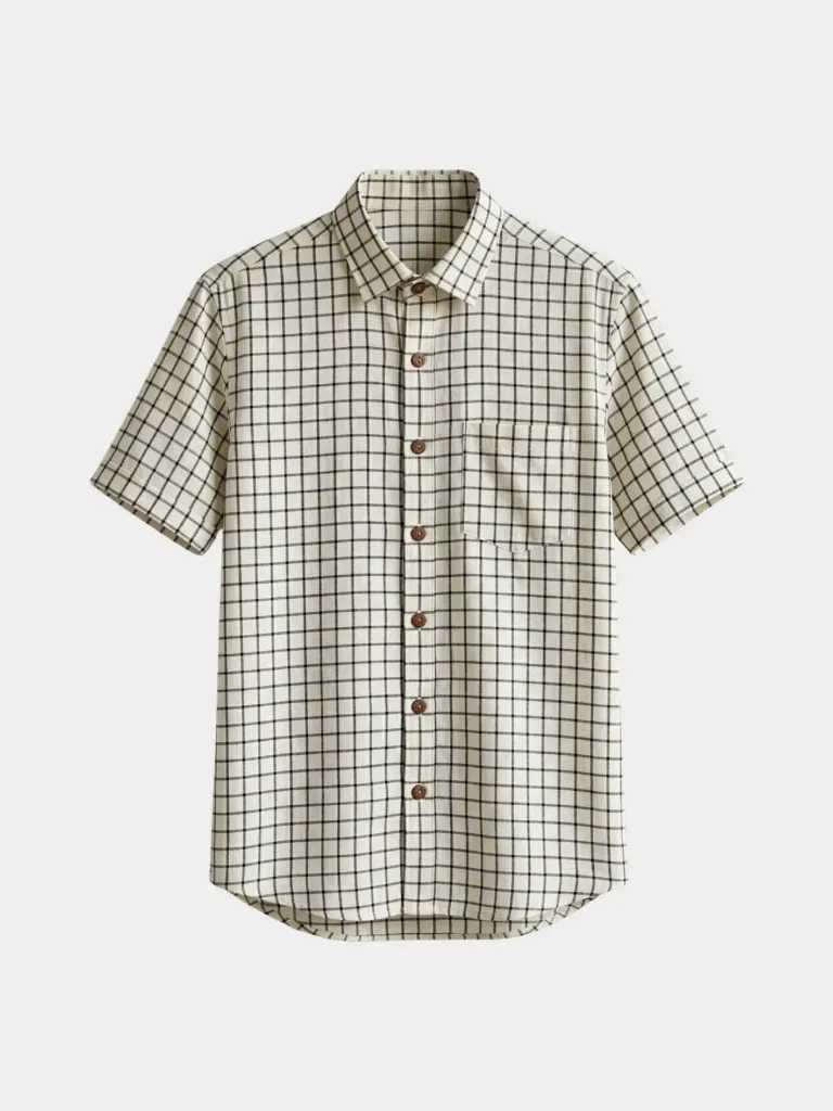 Black White Checked Half Sleeves Khadi Cotton Shirt