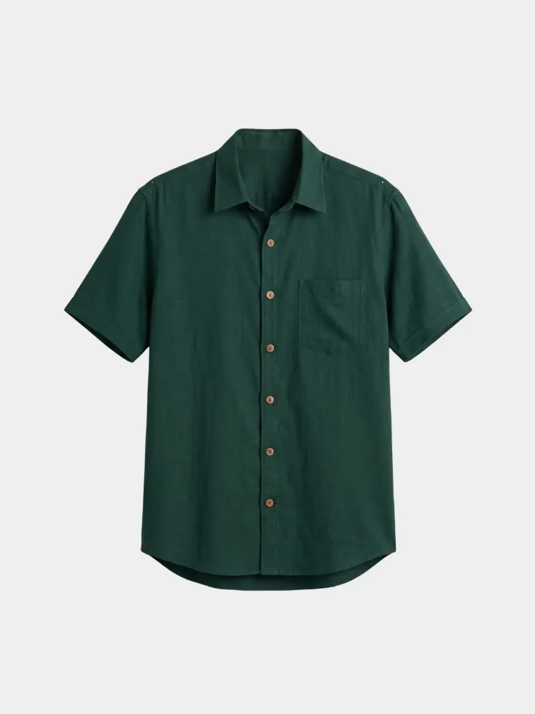Dark Green Half Sleeves Khadi Shirt (S)