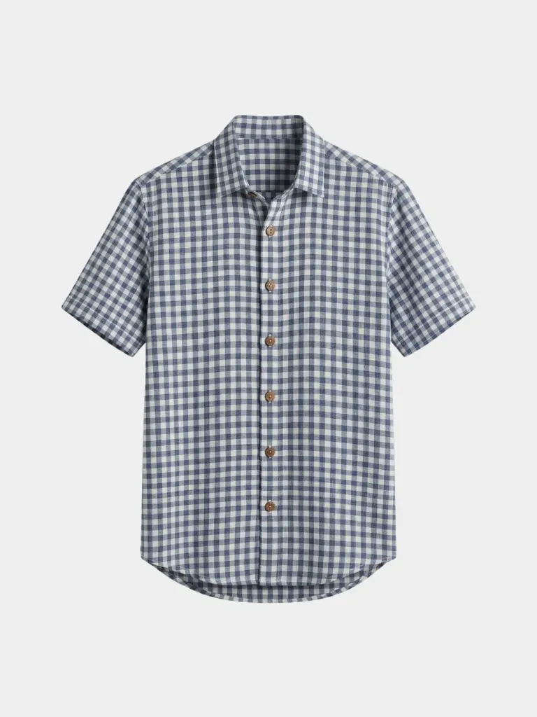 Blue White Checked Half Sleeves Khadi Cotton Shirt