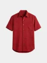 Red Black Checked Half Sleeves Khadi Shirt