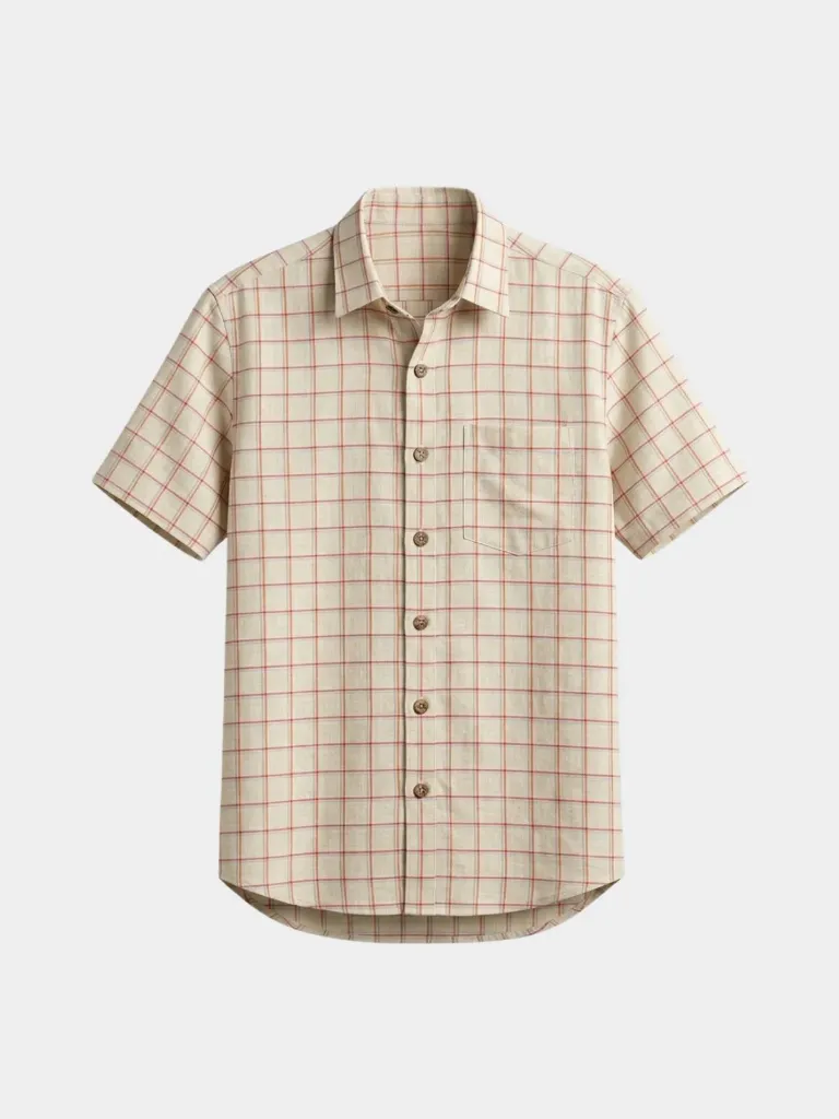 Cream Checked Half Sleeves Khadi Cotton Shirt