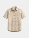 Cream Checked Half Sleeves Khadi Cotton Shirt