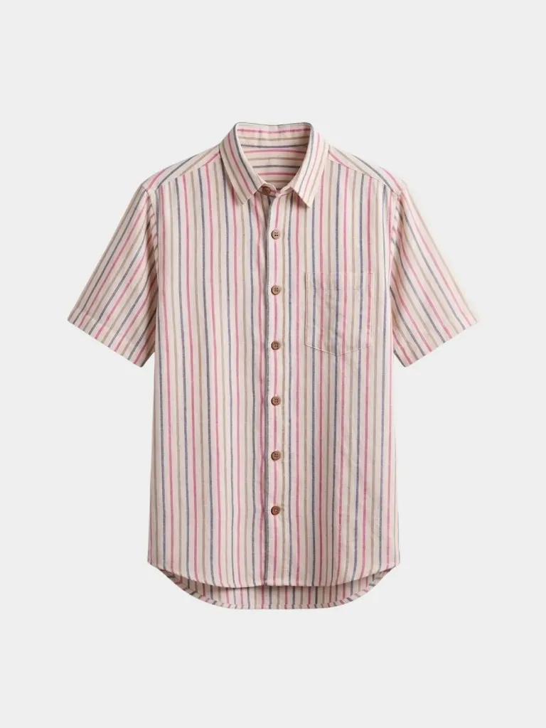 Vintage Stripes Half Sleeves Khadi Shirt (S)