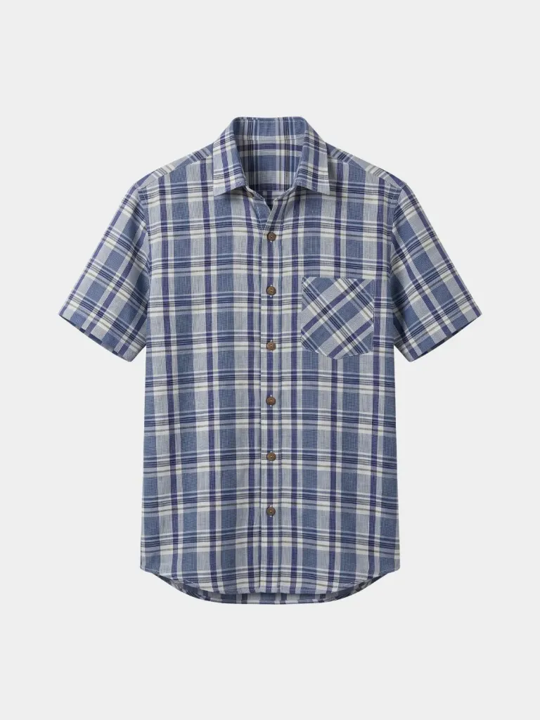 Blue Checks Half Sleeves Khadi Shirt