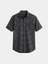 Black White Checks Half Sleeves Khadi Shirt