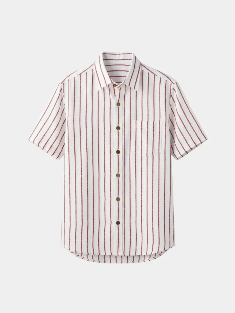 Maroon Stripe White Half Sleeves Khadi Shirt