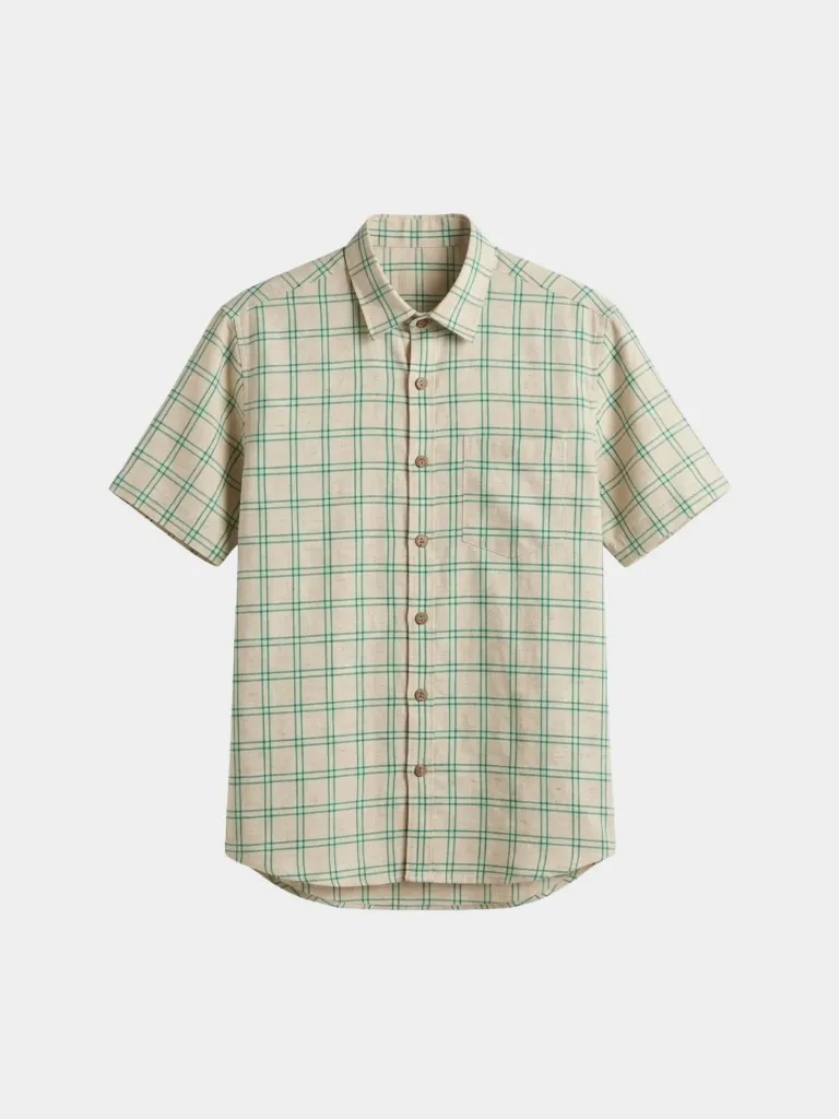 Beige Checked Half Sleeves Khadi Shirt