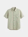Beige Checked Half Sleeves Khadi Shirt