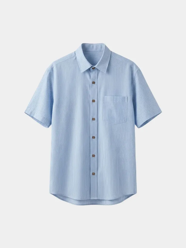 Blue White Stripes Half Sleeves Khadi Shirt