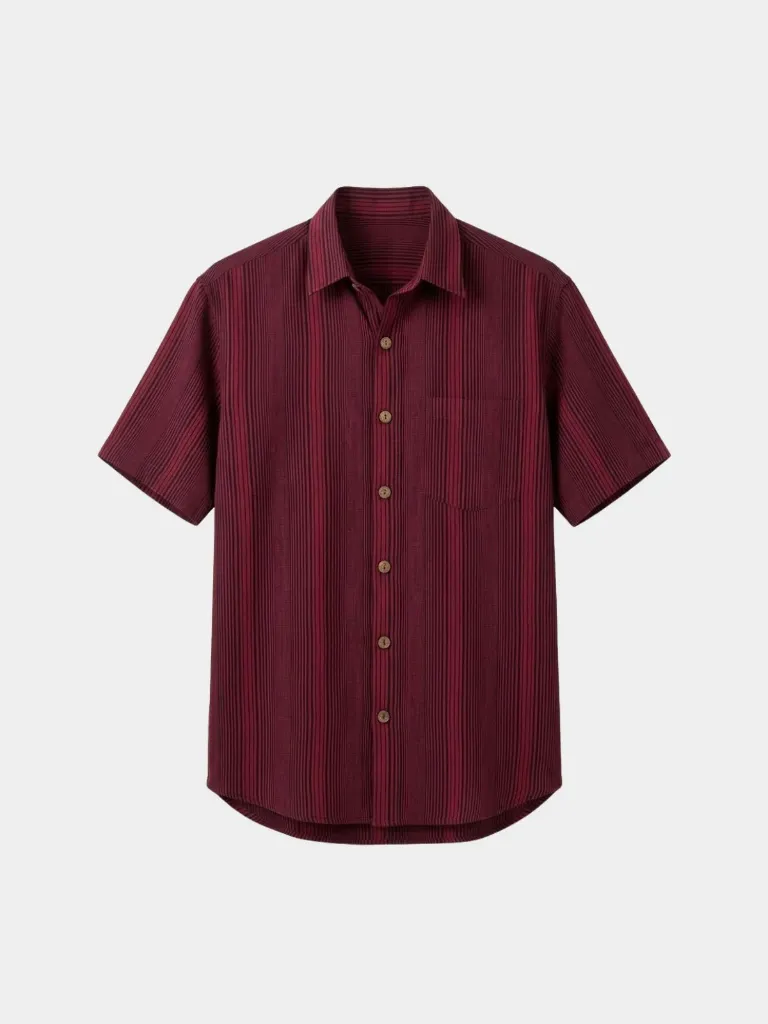 Maroon Black Stripes Half Sleeves Khadi Shirt