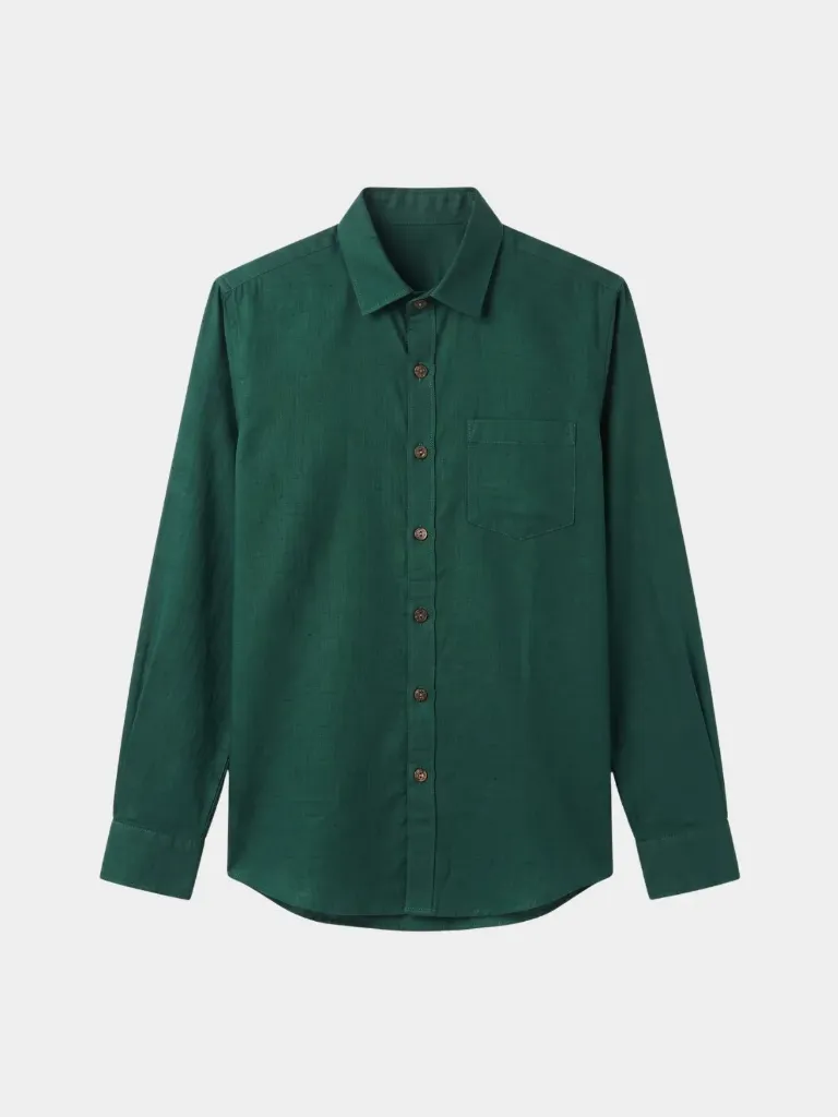 Dark Green Full Sleeve Khadi Shirt (S)