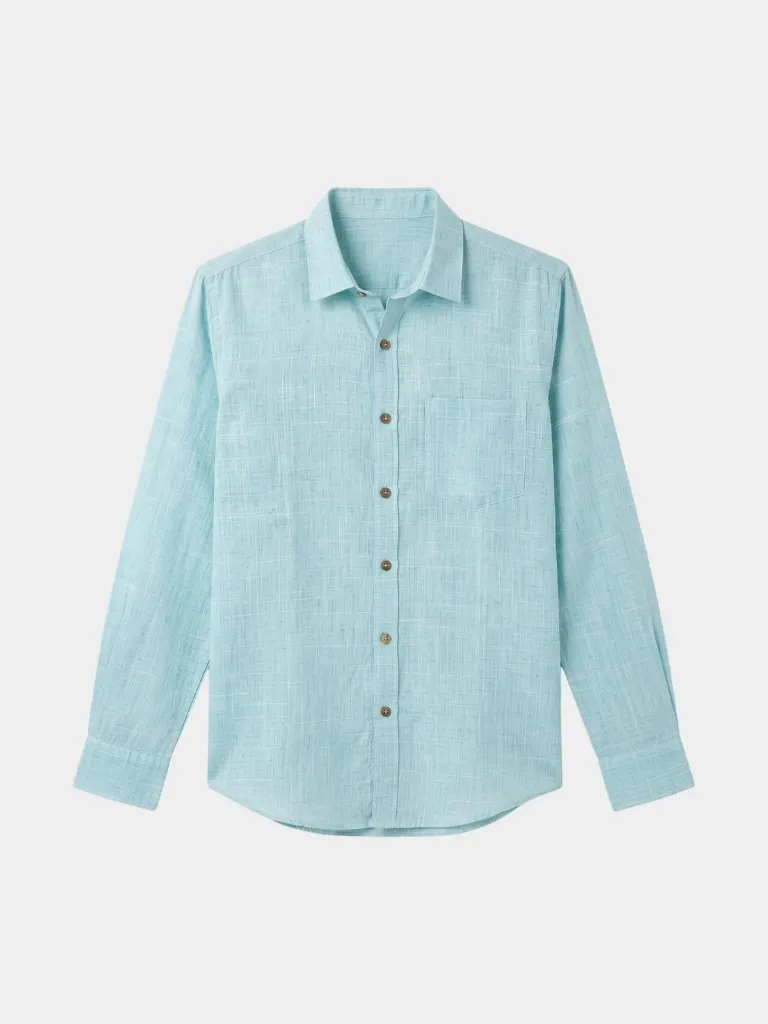 Aqua Blue Full Sleeve Khadi Shirt (S)