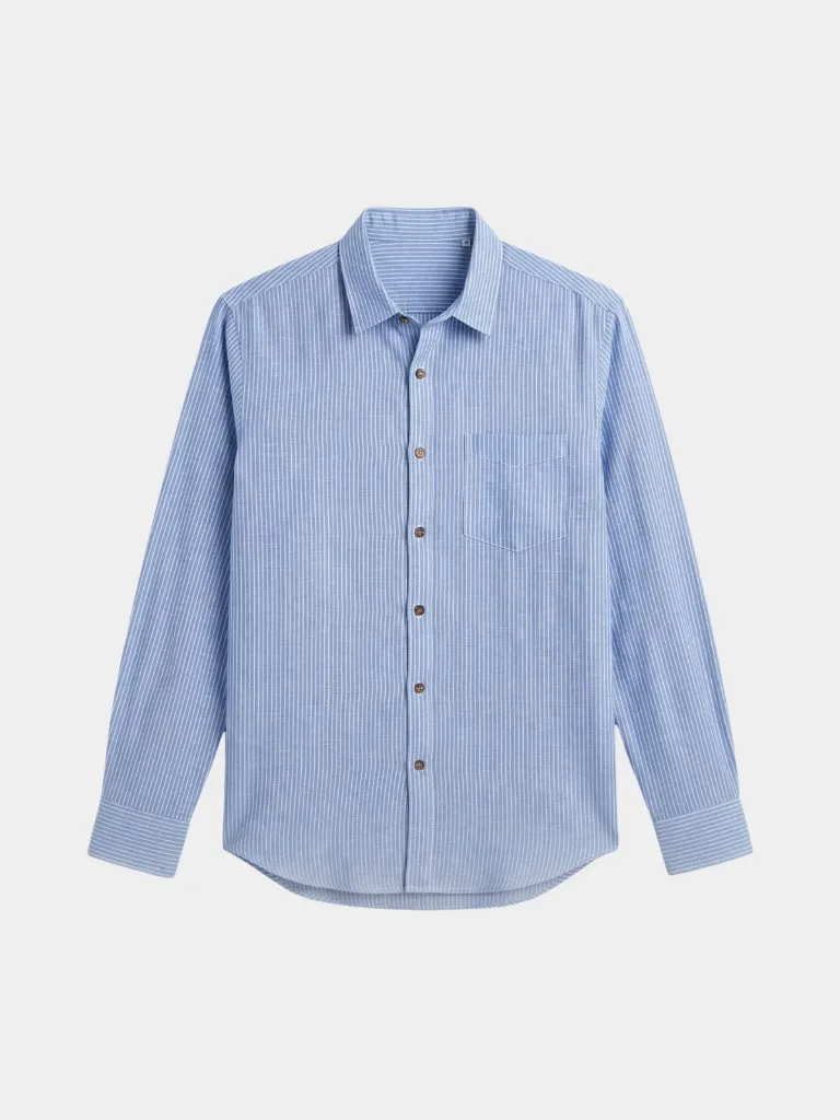 Blue Stripe Full Sleeve Khadi Shirt (S)