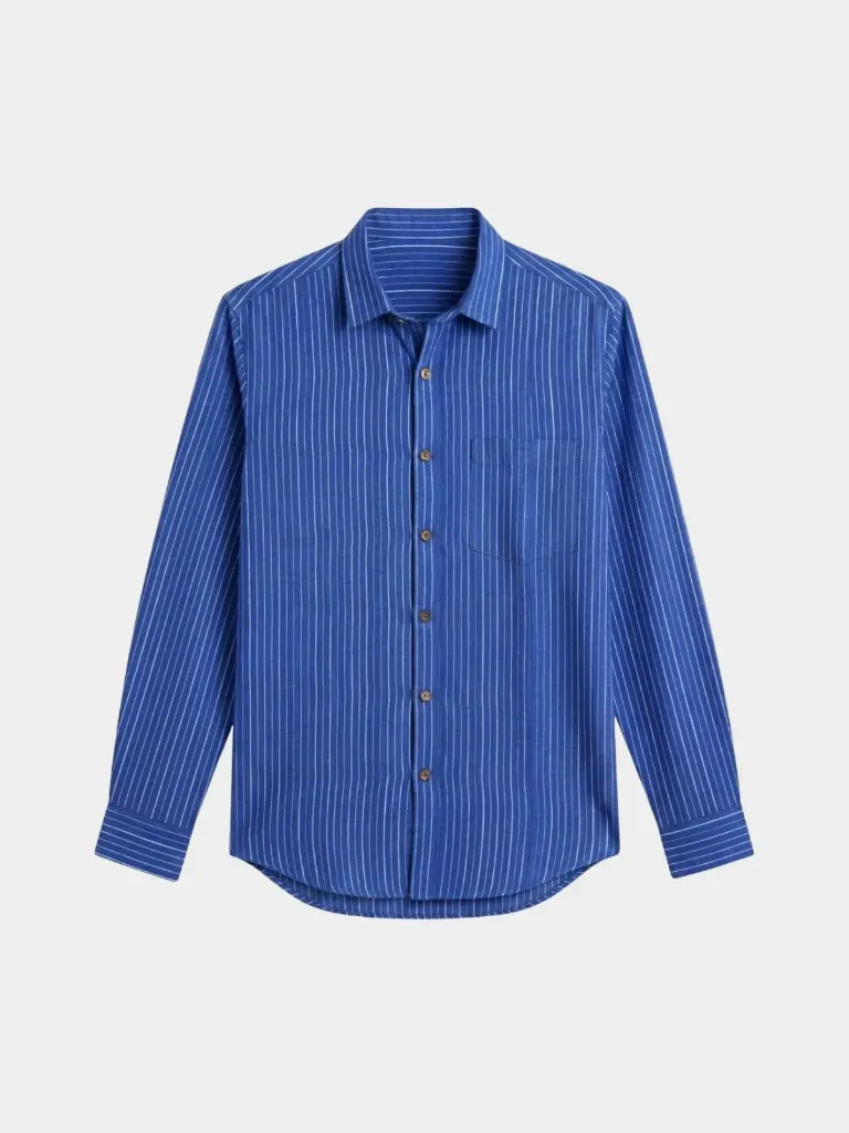 Blue Striped Full Sleeve Khadi Shirt (S)
