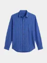 Royal Blue Striped Full Sleeve Khadi Shirt