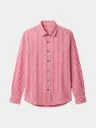 Salmon Red Striped Full Sleeve Khadi Shirt