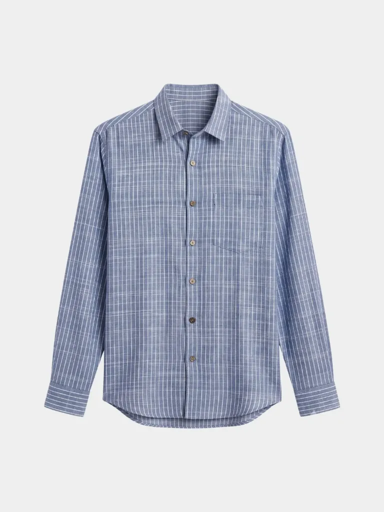 Blue White Stripes Full Sleeve Khadi Shirt (S)