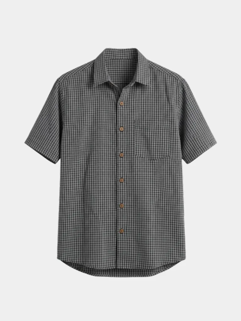 Black Gingham Check Half Sleeve Khadi Shirt