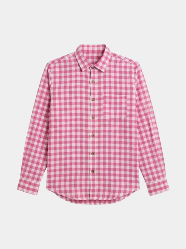 Pink Gingham Checked Full Sleeve Khadi Shirt