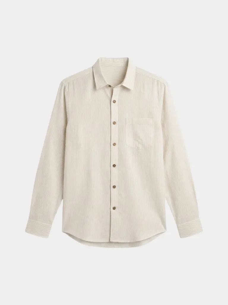 Beige Striped Full Sleeve Khadi Shirt