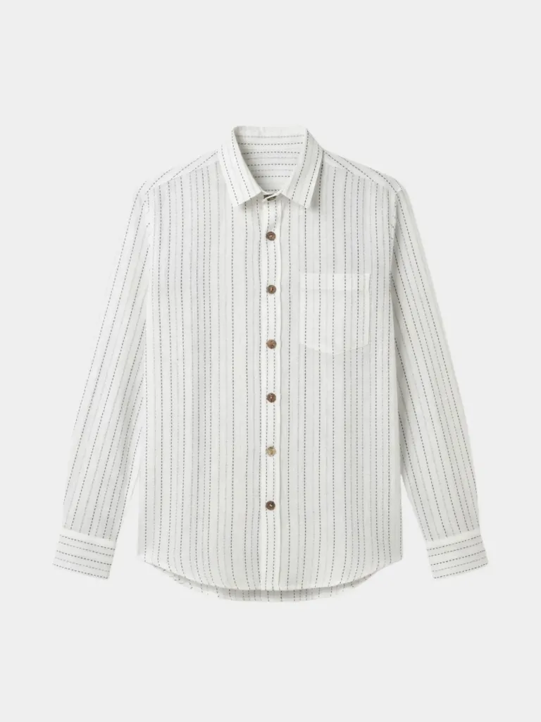 White Striped Full Sleeve Khadi Shirt (S)