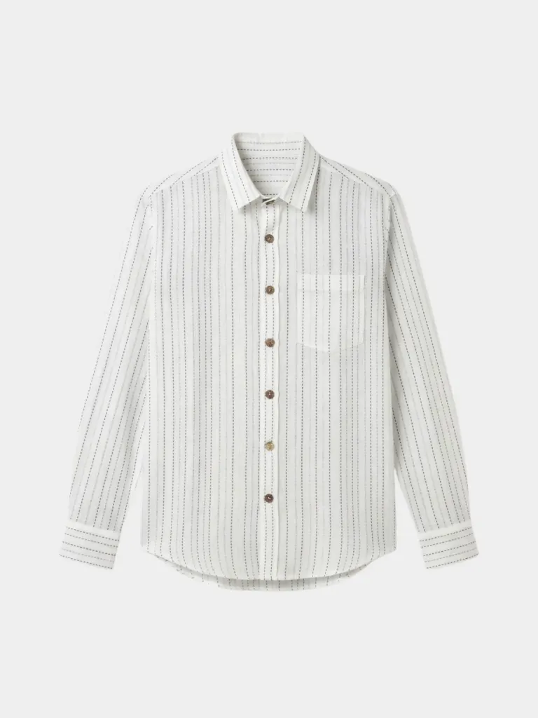 White Striped Full Sleeve Khadi Shirt