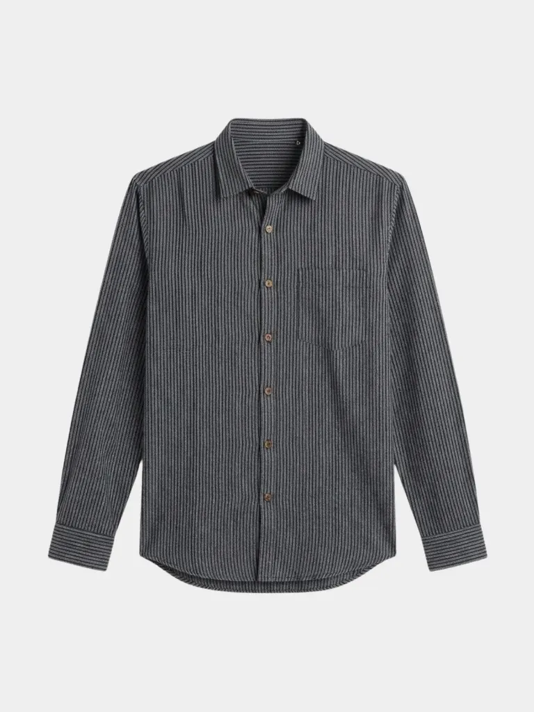 Black Striped Full Sleeve Khadi Shirt (S)