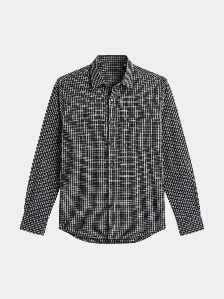 Black Checked Full Sleeve Khadi Shirt (S)