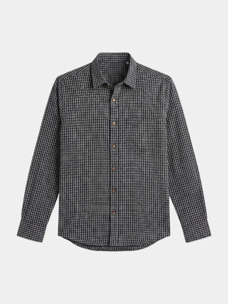 Black Checked Full Sleeve Khadi Shirt (S)