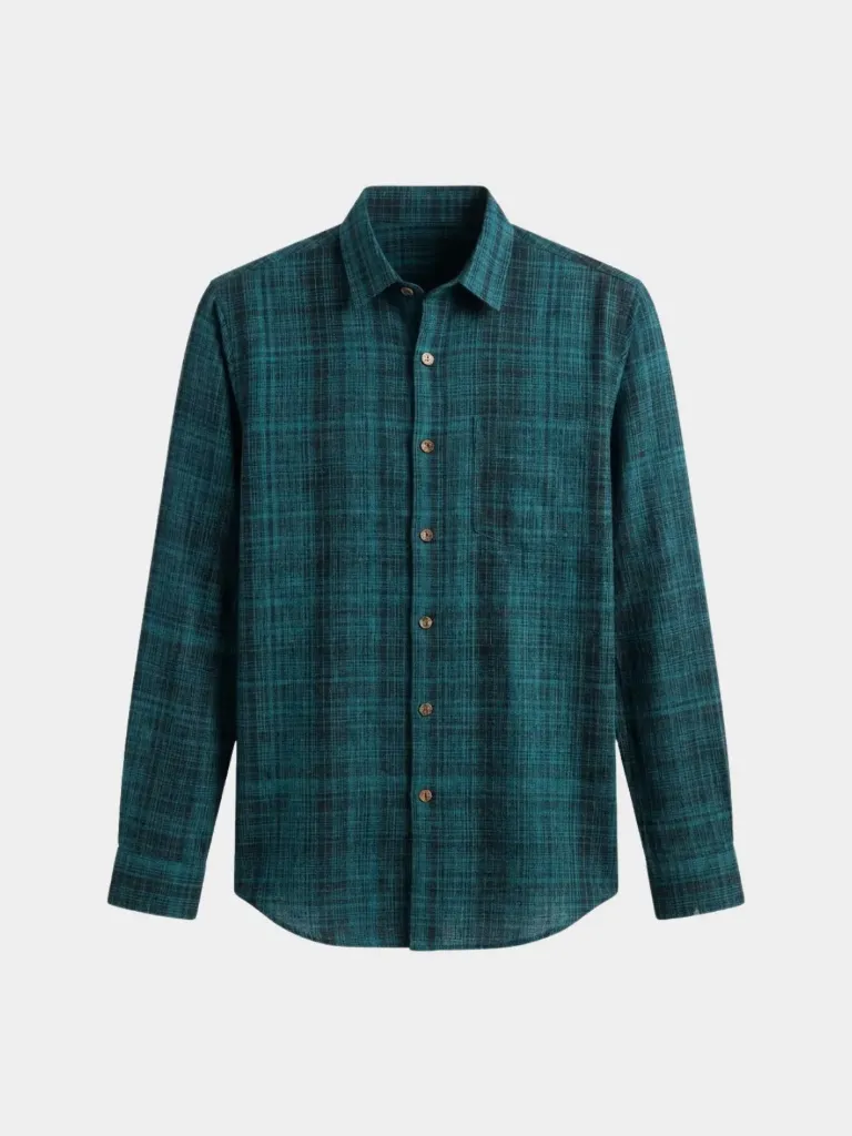 Green Black Checks Full Sleeve Khadi Shirt