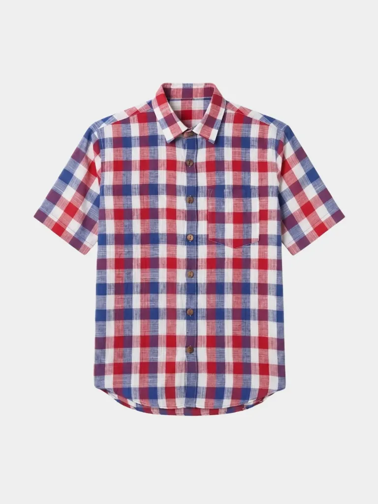 Multicolor Checked Half Sleeve Khadi Shirt