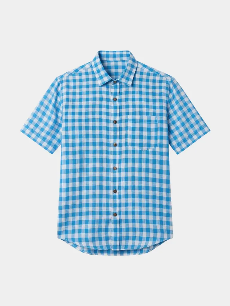 Blue Gingham Check Half Sleeve Khadi Shirt