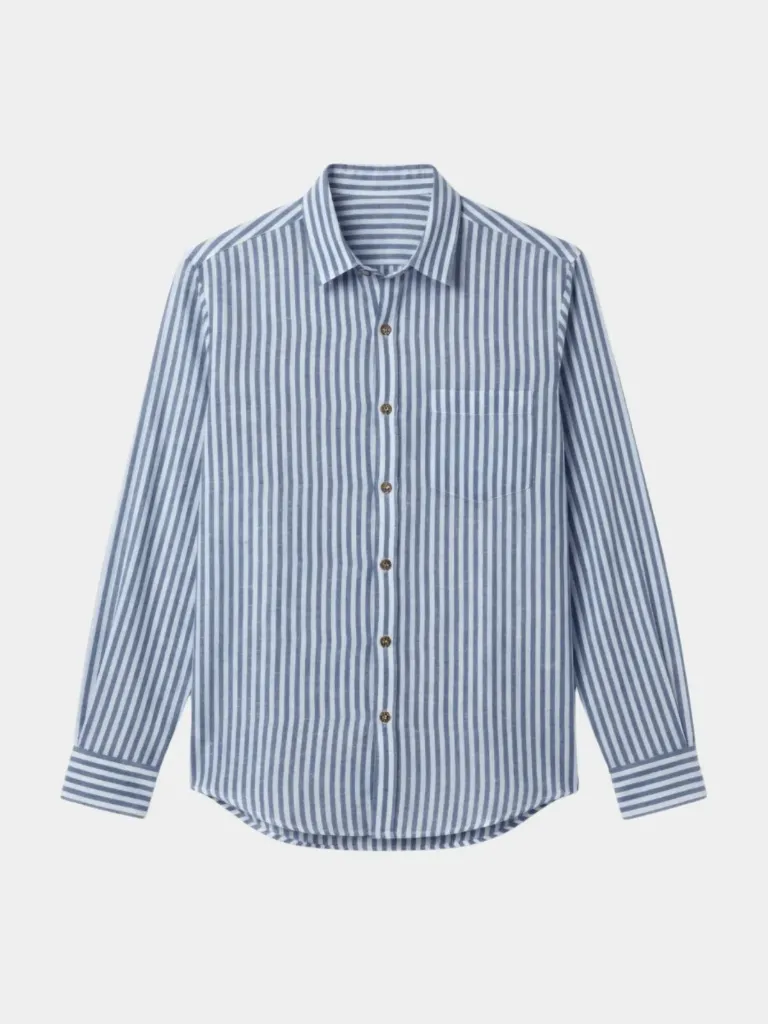 Blue Striped Full Sleeve Khadi Shirt (S)